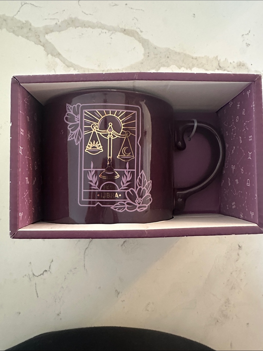 Libra Zodiac Ceramic Mug in Deep Plum